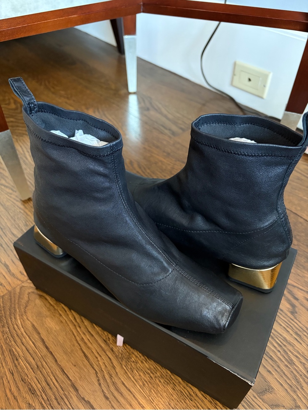 Repetto Mac Vestrchio Ankle Boots with Gold Heel, size 41